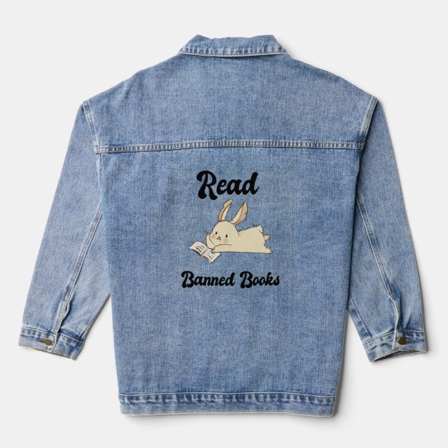 Read Banned Books Adorable Rabbit Denim Jacket (Back)