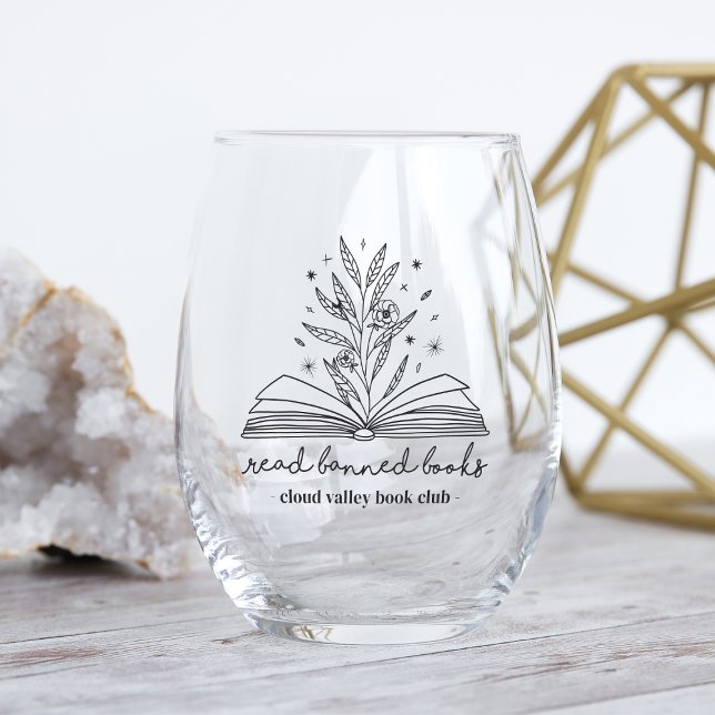 Read Banned Books Blooming Floral Personalised Stemless Wine Glass (Creator Uploaded)