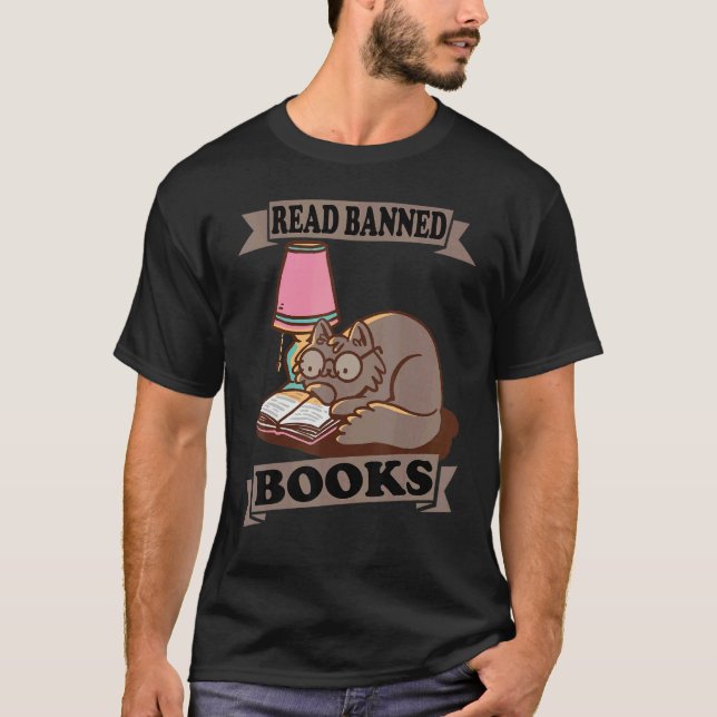 Read Banned Books Cat Book Reading  Literature T-Shirt (Front)