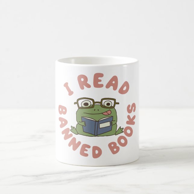 Read Banned Books Funny Frog Reading Coffee Mug (Center)