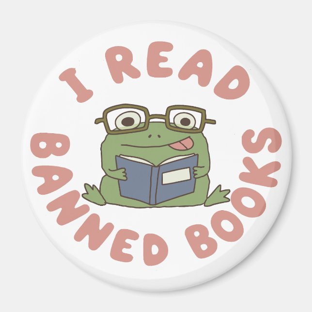 Read Banned Books Funny Frog Reading Magnet (Front)