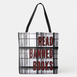 Read Banned Books Hand Drawn Plaid Tote Bag