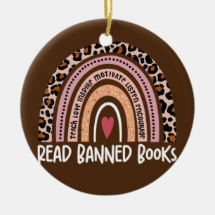 Read Banned Books Leopard Rainbow For Book Lovers Ceramic Tree Decoration