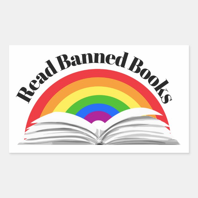 Read Banned Books Rainbow Rectangular Sticker (Front)