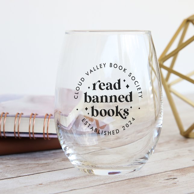 Read Banned Books Retro Lettering Personalised Stemless Wine Glass (Creator Uploaded)