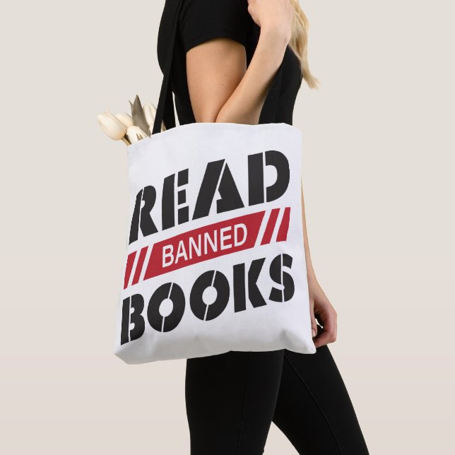Read Banned Books Tote Bag (Close Up)