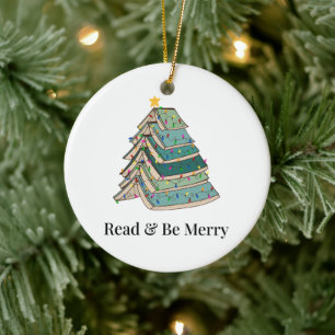 Read & Be Merry for Book Lovers Holiday Ceramic Tree Decoration