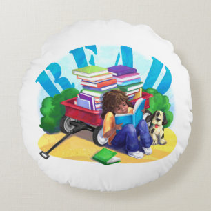 READ Book Wagon Art Round Cushion