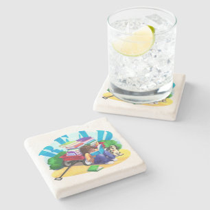 READ Book Wagon Art Stone Coaster