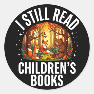 Read children's books - forest animal owl book classic round sticker