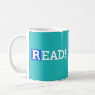 READ! Cobalt Blue & Turquoise One Word Designs Coffee Mug