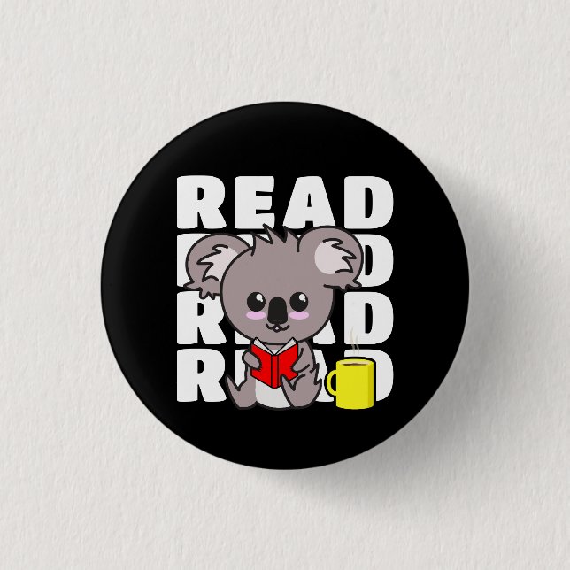 Read: Cute Koala Reading Book & Coffee Mug 3 Cm Round Badge (Front)