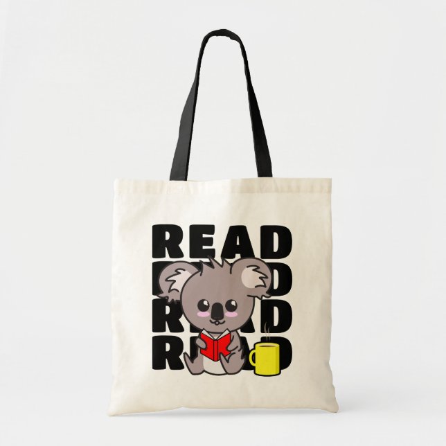Read: Cute Koala Reading Book & Coffee Mug Tote Bag (Front)