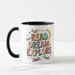 Read Dream Explore Books Crescent Moon Whimsical Mug