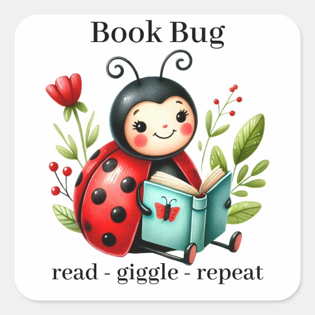 Read Giggle Repeat Book Ladybug Embellishment Square Sticker (Front)