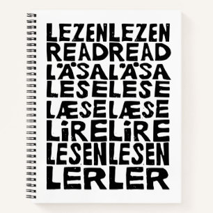 Read in 8 Languages Lino Print Spiral Notebook