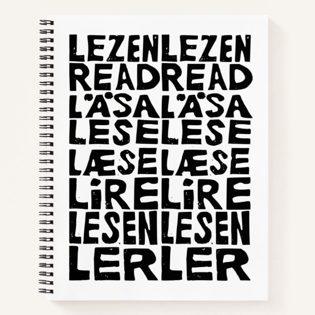 Read in 8 Languages Lino Print Spiral Notebook (Front)