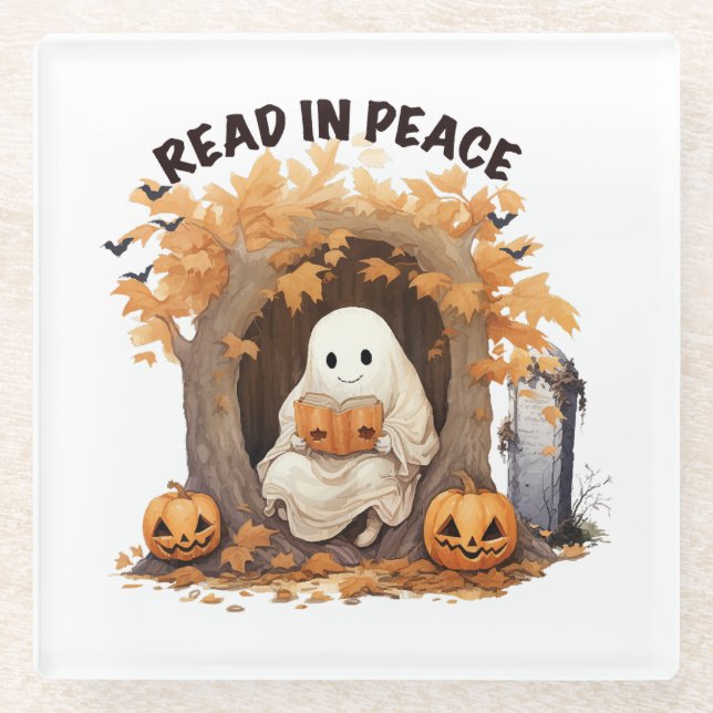 Read in Peace Boo Ghost Glass Coaster (Front)