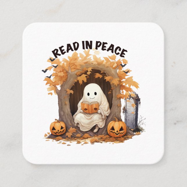 Read in Peace Boo Ghost Square Business Card (Front)