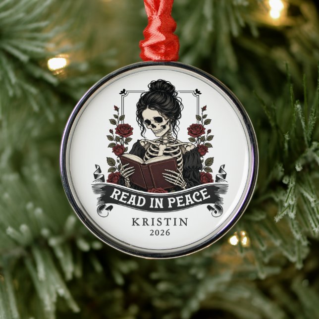 Read in Peace Skeleton Book Lover Ornament (Tree)