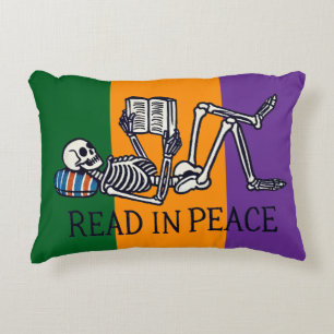 Read in peace skeleton decorative cushion