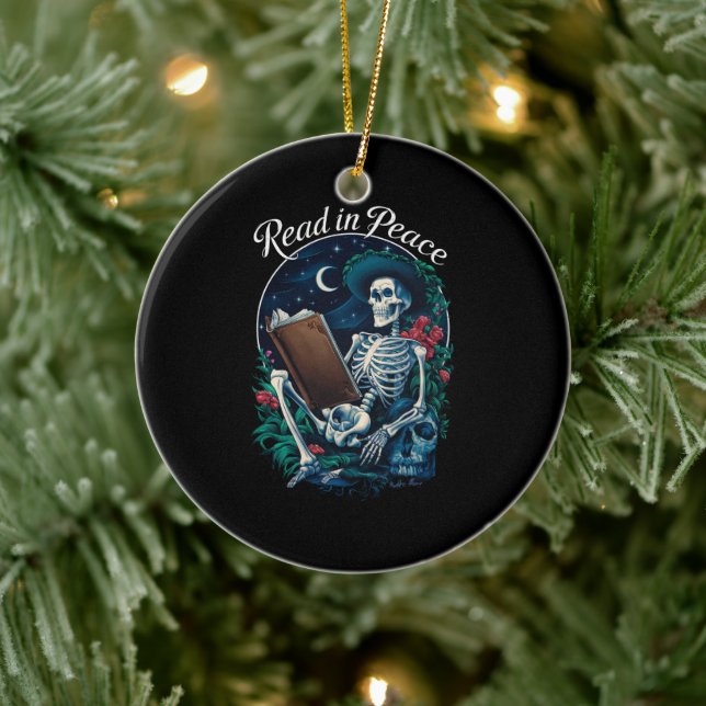 Read in Peace Skeleton Reading Book Lover Bookish  Ceramic Tree Decoration (Tree)