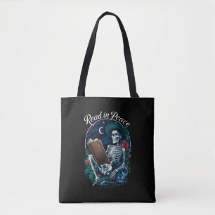 Read in Peace Skeleton Reading Book Lover Bookish Tote Bag