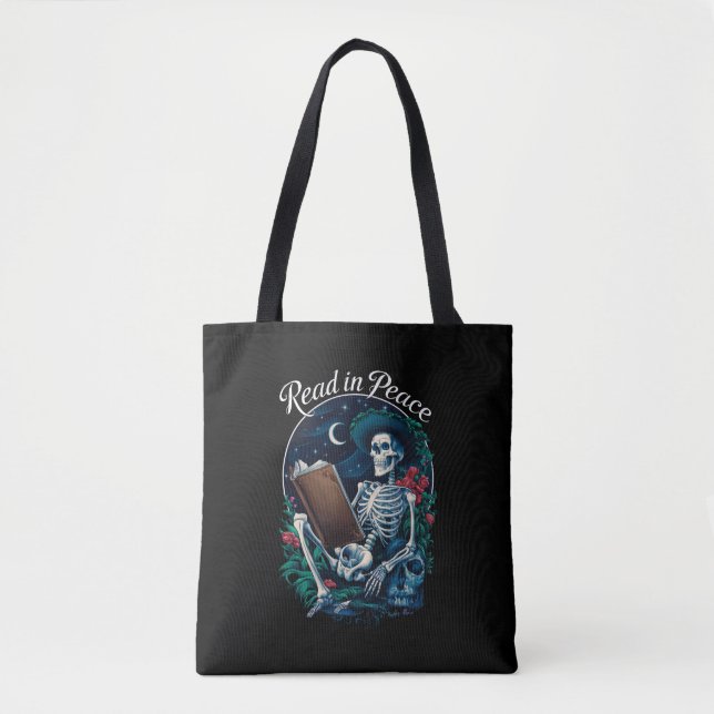 Read in Peace Skeleton Reading Book Lover Bookish  Tote Bag (Front)