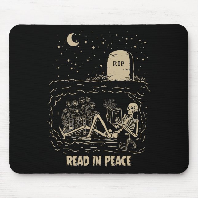 Read In Peace Skeleton Reading Books Funny Hallowe Mouse Pad (Front)