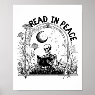 Read In Peace Spooky Teacher Skeleton Read Book Ha Poster