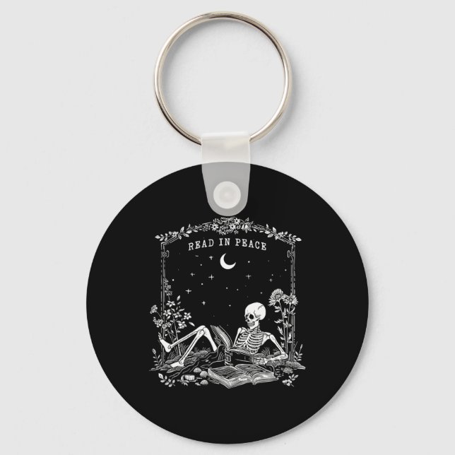 Read In Peace Spooky Teacher Skeleton Trick Teach  Key Ring (Front)