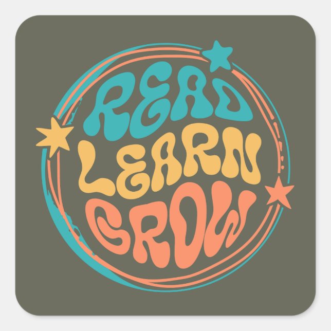 Read Learn Grow Square Sticker (Front)