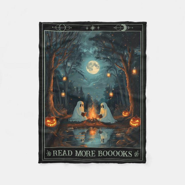 Read More Books Cute Spooky Ghost Reading Book Tar Fleece Blanket (Front)