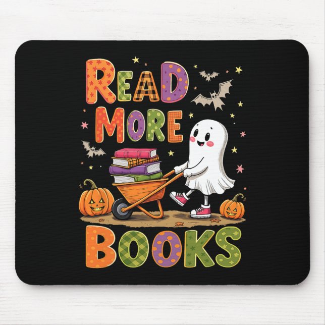 Read More Books Halloween Cute Ghost Spooky Reader Mouse Pad (Front)