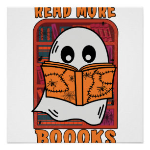 Read More Books Library Ghost Reading Halloween Poster