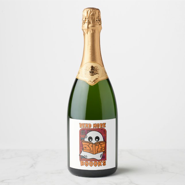 Read More Books Library Ghost Reading Halloween Sparkling Wine Label (Front)