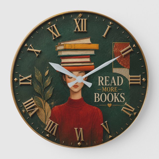 Read More Books Library Readers Teachers Gift Large Clock (Front)