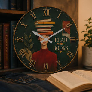 Read More Books Library Readers Teachers Gift Large Clock