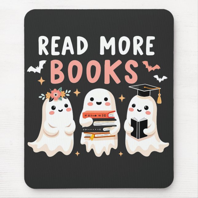 Read more books Spooky Halloween Ghost Book Lovers Mouse Pad (Front)