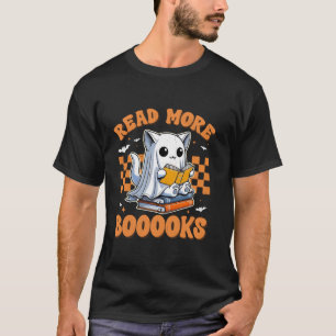 Read More Boooks Funny Groovy Halloween Cat Ghost T-Shirt