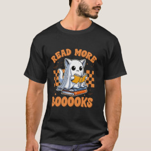 Read More Boooks Funny Groovy Halloween Cat Ghost T-Shirt
