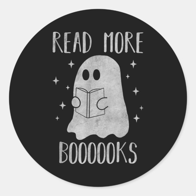 Read More Boooooks Funny Cute Halloween Ghost Read Classic Round Sticker (Front)