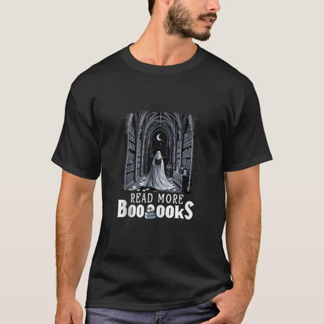 Read More Boooooks Ghost Reading Book Gothic Hallo T-Shirt (Front)