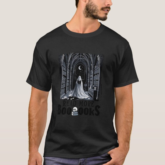 Read More Boooooks Ghost Reading Book Gothic Hallo T-Shirt (Front)