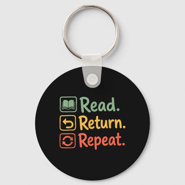 Read Return Repeat Reading Book Lovers Retro Key Ring (Front)
