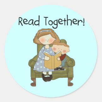 Read Together Mum and Boy Tshirts and Gifts Classic Round Sticker