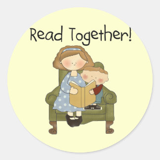 Read Together Mum and Boy Tshirts and Gifts Classic Round Sticker