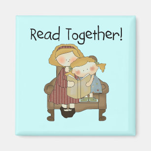 Read Together - Mum and Girl Tshirts and Gifts Magnet