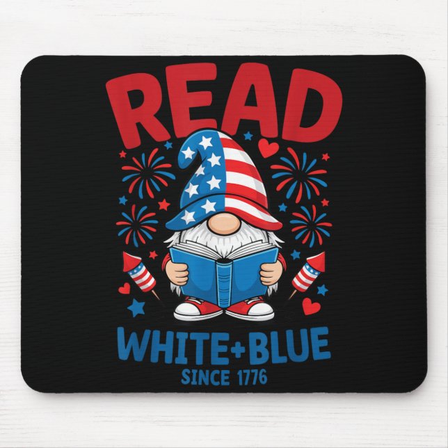 Read White Blue Gnome USA Reading Fireworks 1776 Mouse Pad (Front)