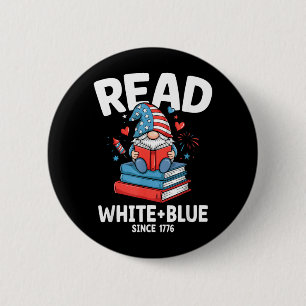 Read White Blue Patriotic Book Gnome 4th of July 6 Cm Round Badge
